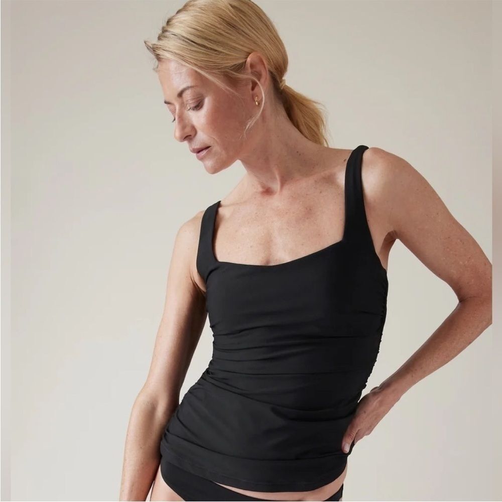 Athleta side shirred swim tankini top adjustable straps cup size 66b/c